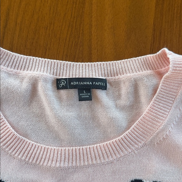 Perfect for Valentines Day! Light Pink Sweater with Black Heart Design. Size L - Picture 2 of 3